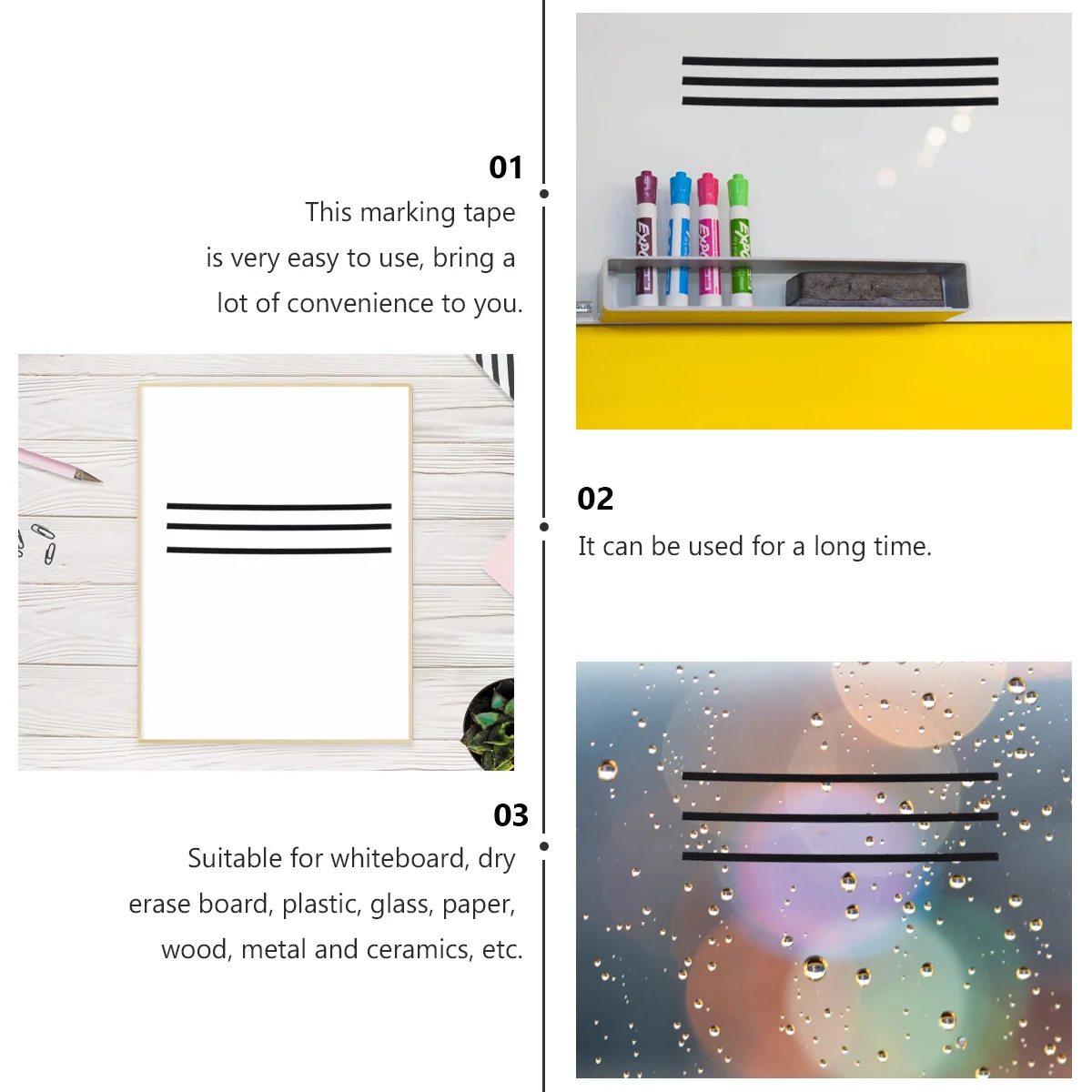 6 Rolls Adhesive Tape Desktop Sign Marking for Positioning Draw Line The Pet Sticker