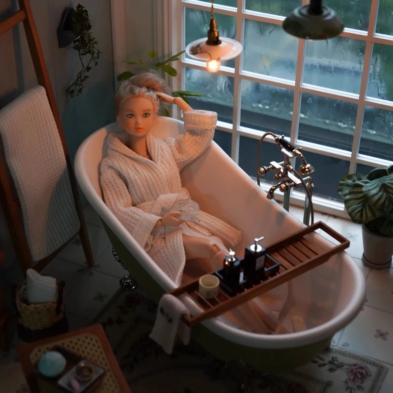 Modelo de casa de muñecas, accesorios para muebles, albornoz, Toalla de baño, juego de 3 uds., decoración de baño, accesorios de miniaturas Bjd Blyth Soldier Lol, 1/6