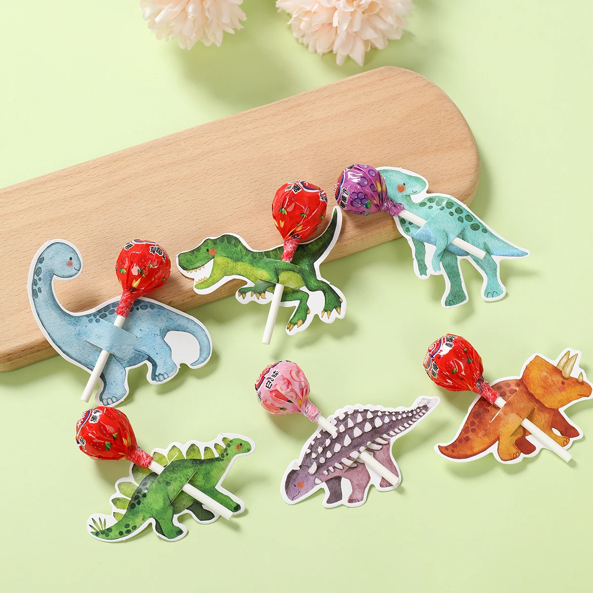 Soporte para piruleta de dinosaurio, decoración para fiesta de 1er cumpleaños, recuerdos de fiesta de Safari en la jungla para niños, tarjeta de caramelo rugido, Baby Shower