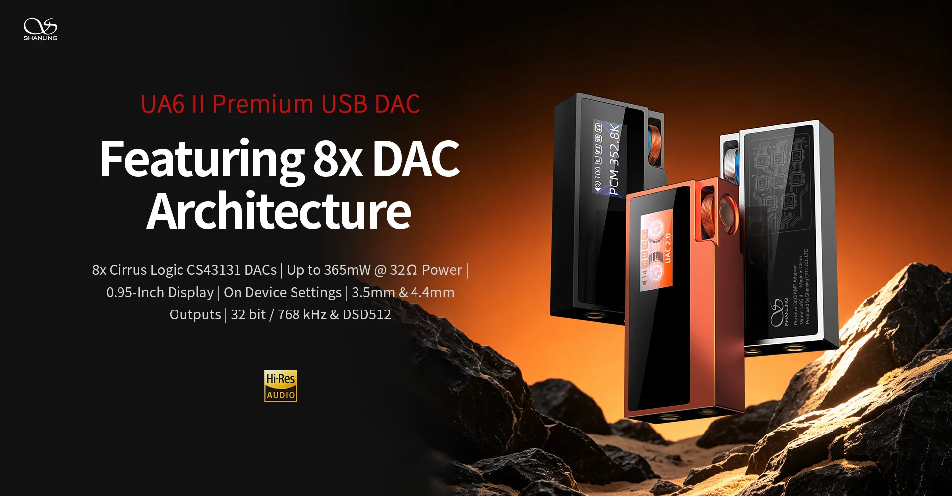 SHANLING UA6 II USB DAC Kopfhörerverstärker 8x CS43131 HiFi HiRes Audio-Dekodierung PCM768 DSD512 3,5mm / 4,4mm symmetrischer Ausgang – Detail 1