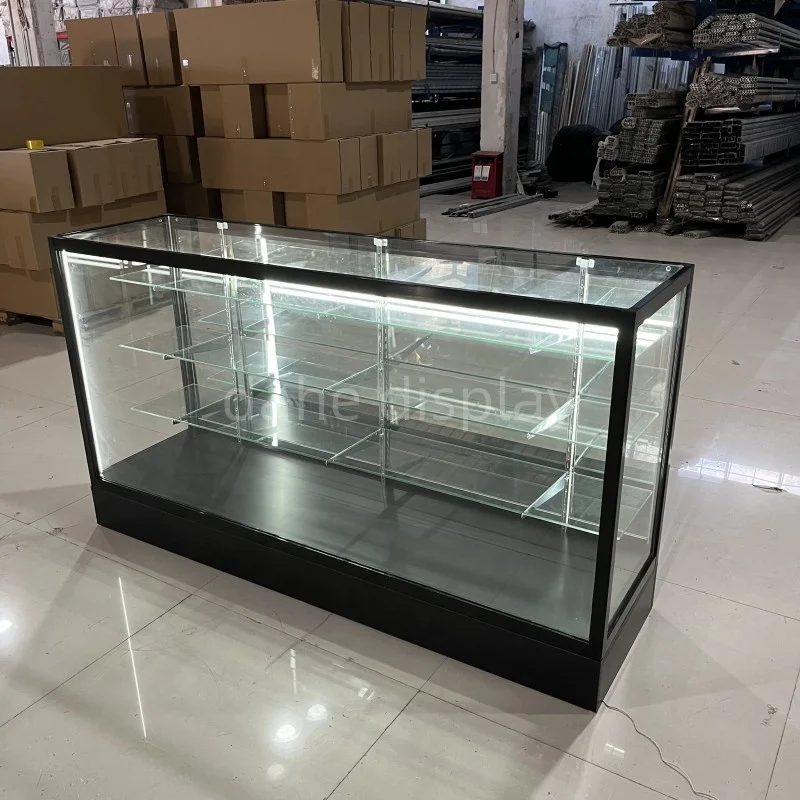 Custom.6Feet Glass Display Counter with Led Light Mirror Sliding By Glass Display Cabinet Showcase for Smoke Shop Furniture