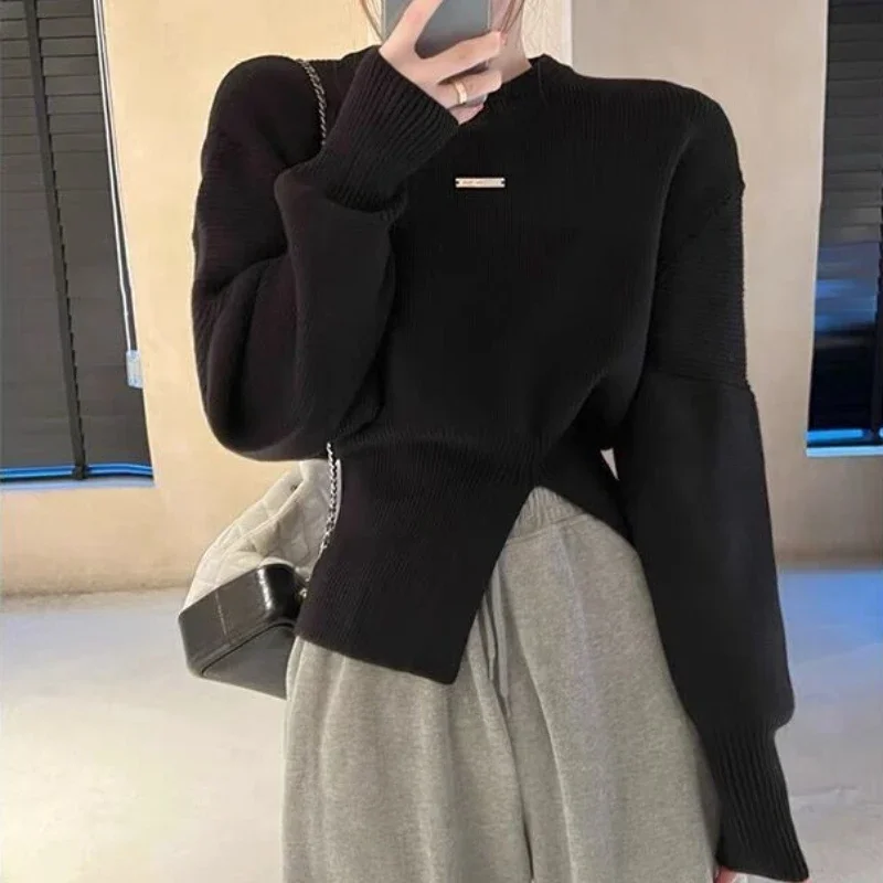 Blue Ladies Sweaters Round O Neck Knitted Top for Women Pullover Tricot Blouse Sale Winter 2024 Autumn Thermal Korean Luxury