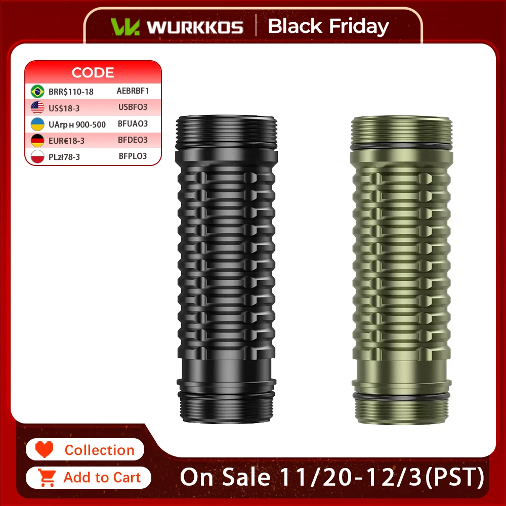

Wurkkos Brand 18650 Black/Olive Tube Aluminum Alloy for TD07 Tactical Flashlight (not Including TD07 Torch)