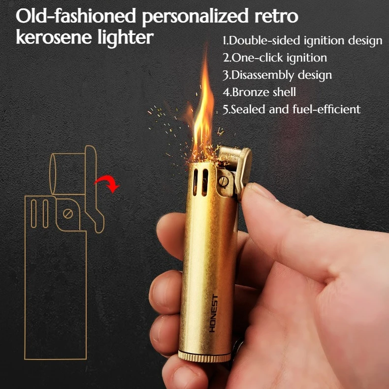 

Retro Nostalgic Windproof Creative Lighter One-click Ignition Double-sided Flame Emission Detachable Design Cigarette Accessorie