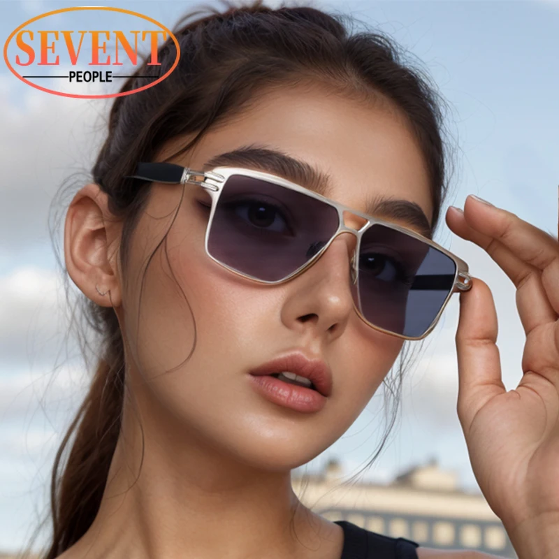 

2025 Luxury Square Oversized Sunglasses Women Men Vintage Metal Frame Double Beam Sunglass UV400 Protection Eyewear For Outdoor