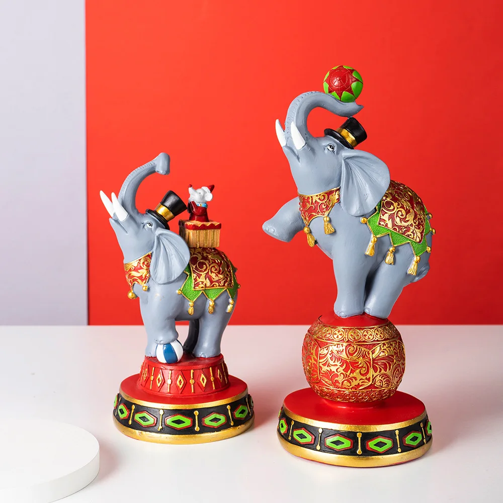 Circus Elephant Sculpture - Resin Home Decor for Living Room, Wine Cabinet Showpiece