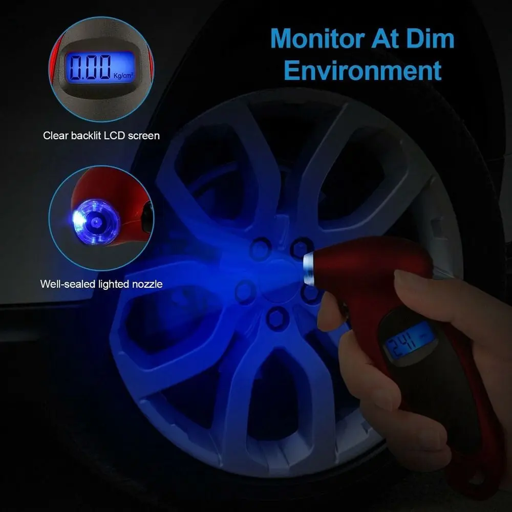 High Precision Digital Tire Pressure Gauge 0-10 Bar Range Backlight Feature Car Tire Air Pressure Tester with Hanging Hole
