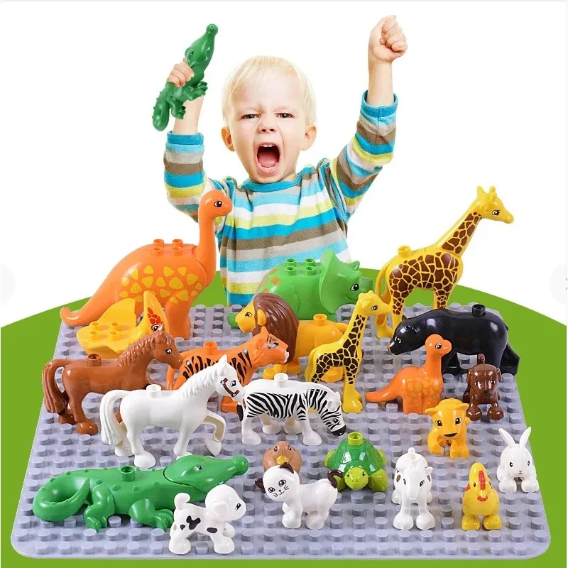 Blocs de construction série d'animaux: chat noir, chien, Lion, tigre, éléphant, fête pour enfants, Zoo, cadeau de vacances interactif Parent-enfant