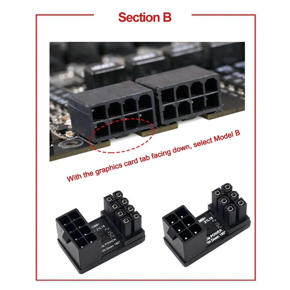 GPU Power Board 6 Pin GPU Power Connector Turn Connector 8 Pin 180 Degree Angle for PC Computer Graphics Card