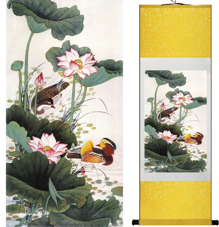 Mandarin Duck and water lily Chinese Art Painting Home Office Decoration Chinese wash paintingPrinted painting