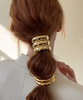 2024 New Metal Irregular Double Layers Golden Color Hair Bands Elastic Hair Rope Headbands Women Girls Hair Accessories Gifts