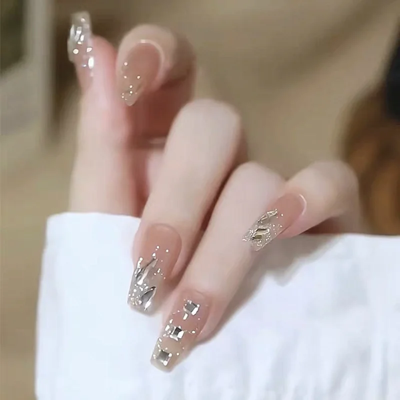 

24p Nail Art Fake Nails Ice glitter diamond false nail piece Hot girls wear nail enhancement patch Ballerina Press On Nails Set