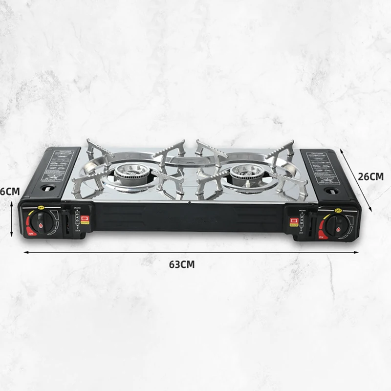 C009 Venta al por mayor de cocina, estufa de gas portátil para acampar al aire libre, 2 quemadores