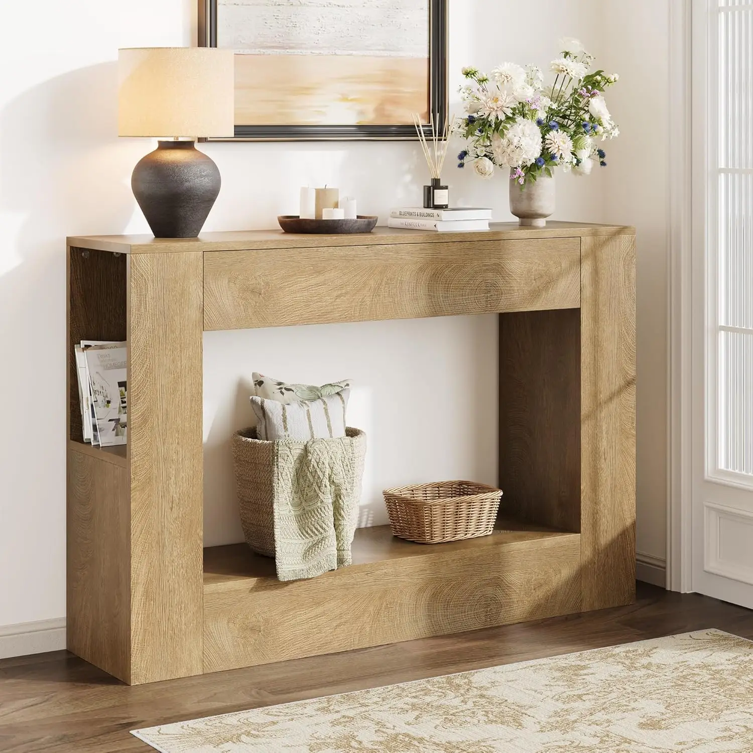 Farmhouse Console Table 47in Wood Entryway Narrow Sofa Shelf Storage Living Room Hallway Foyer, Customized