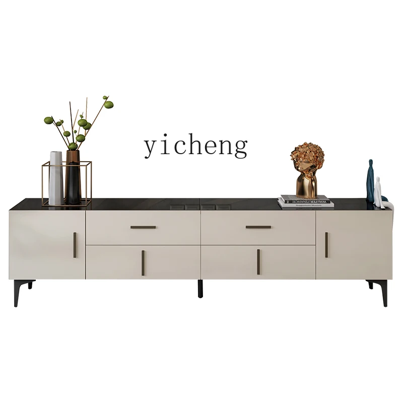 

YY Stone Plate TV Cabinet and Tea Table Combination Modern Minimalist Paint Nordic Floor Cabinet