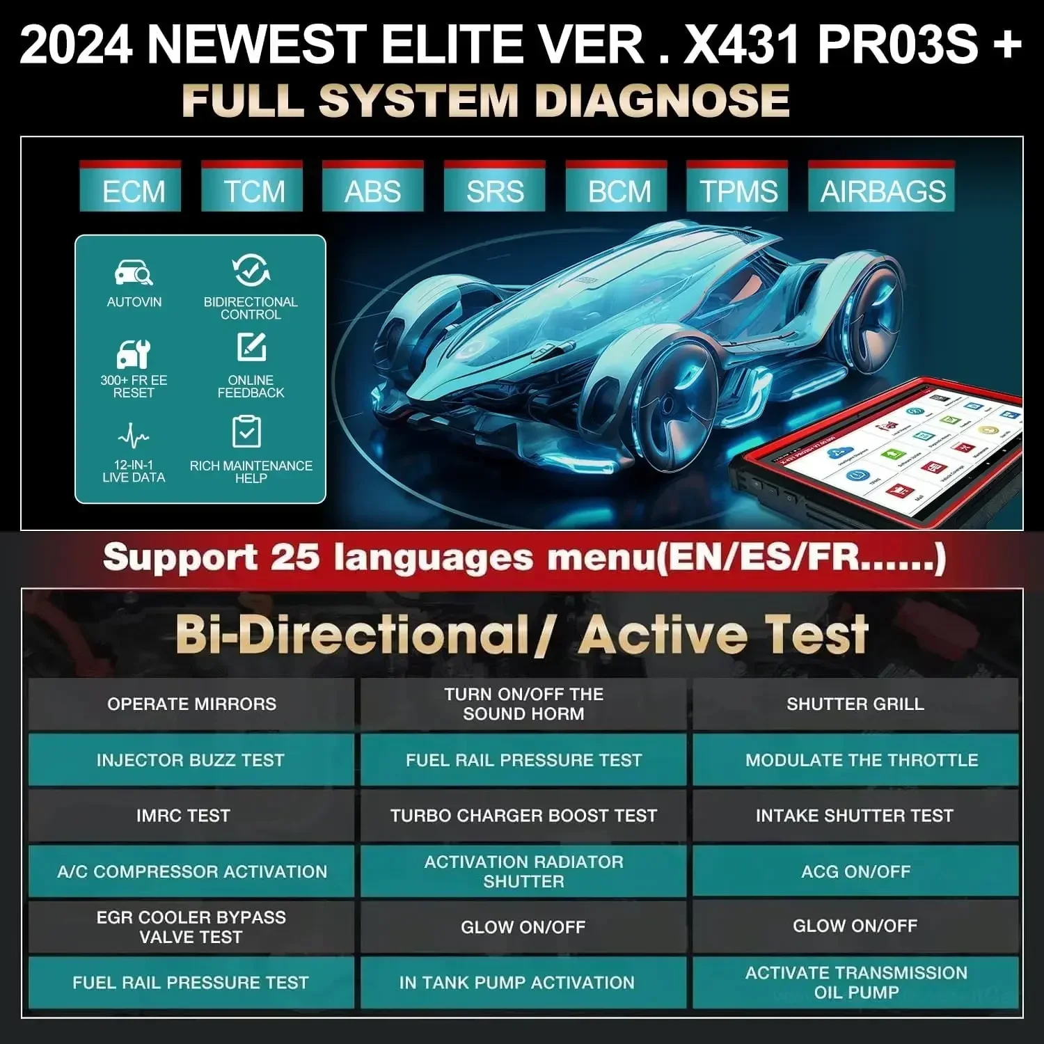 2026/X431 PRO3S+ Bi-directional Auto Scan Tool OBD2 Scanner 2024 New OE Topology Mapping ECU Coding Diagnostic Tool Machine