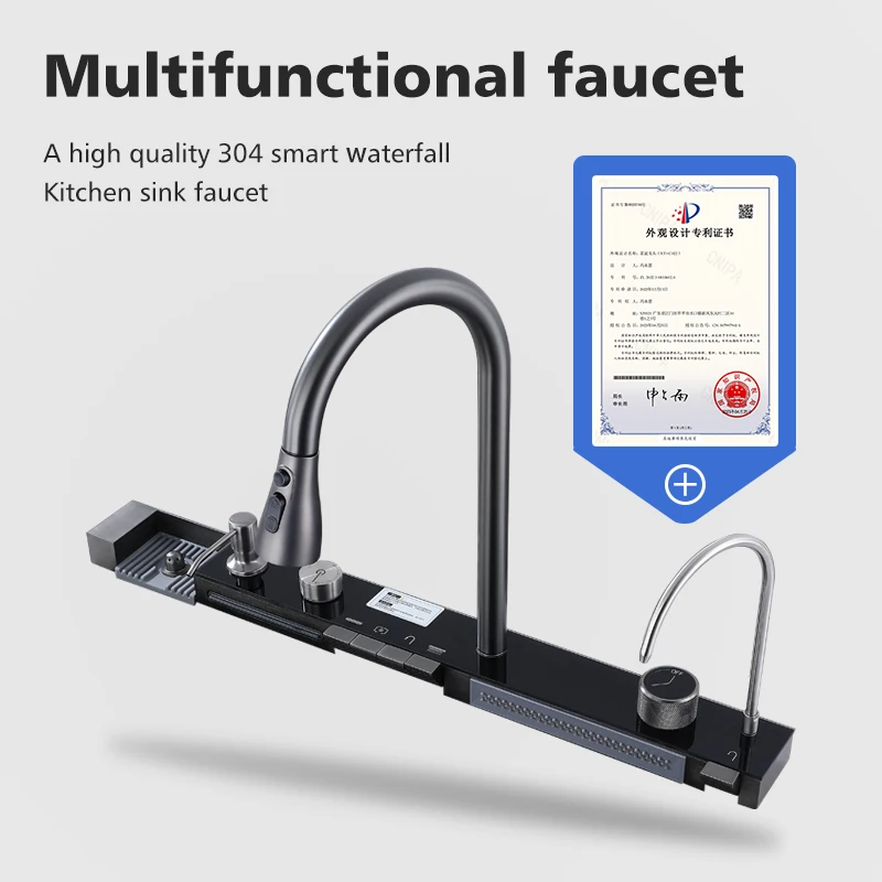 7546 nano black single slot waterfall kitchen sink smart multifunctional whale piano key modern sink kitchen stainless steel