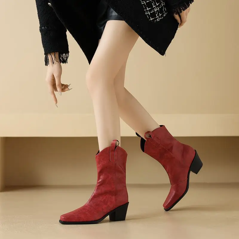 

Брендовые женские ботинки до середины икры Girseaby для отдыха, туфли без шнуровки на блочном каблуке 6 см, 41 42, 43, винтажные женские повседневные ботильоны