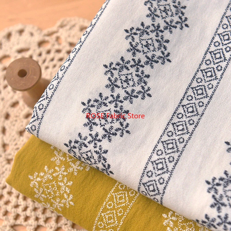 

Vintage Flower Embroidery Yellow Cotton And Linen Fabric For Clothing Dress Shirt Cheongsam Tablecloth Handnade Diy Fabric