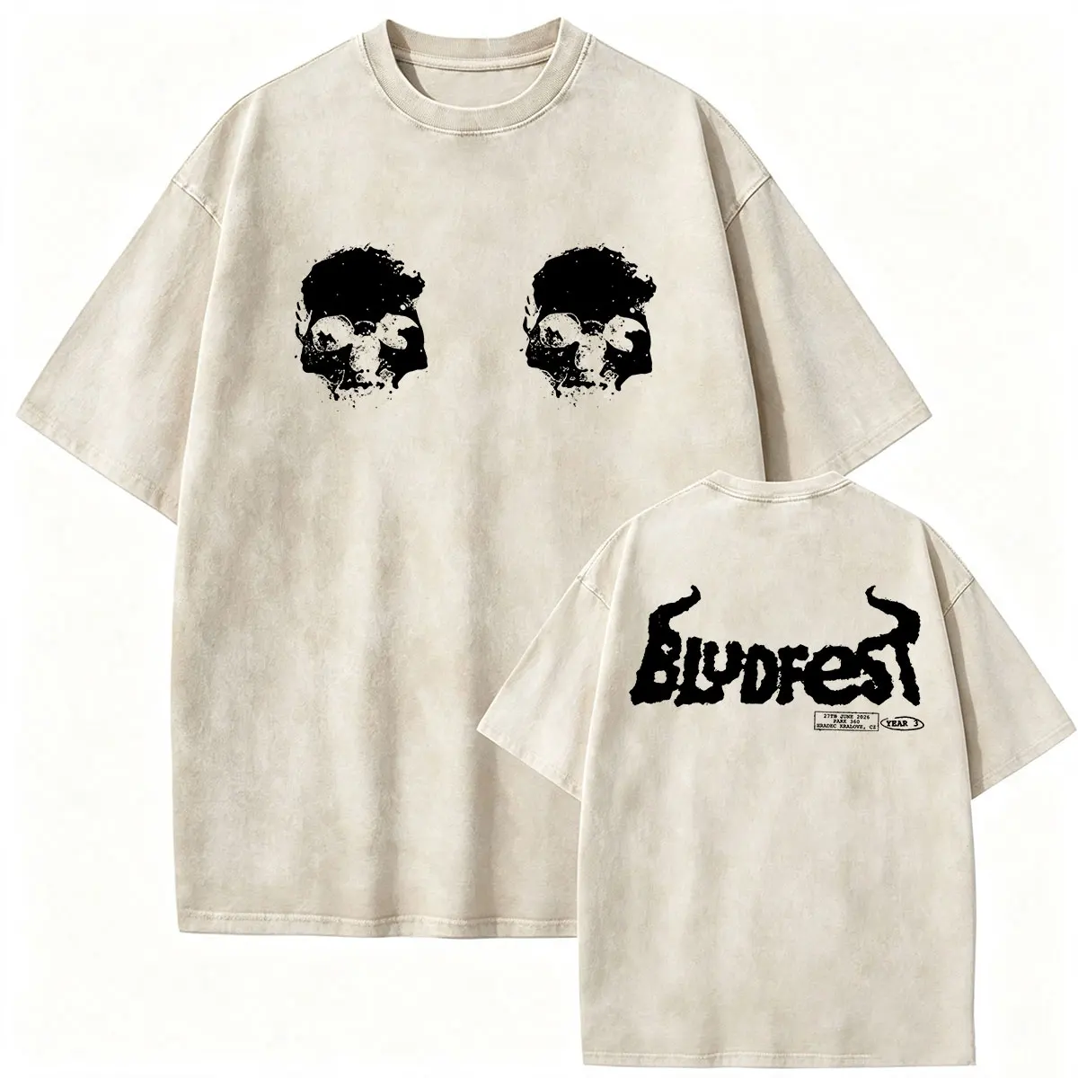 Rock Band YUNGBLUD Bludfest 2026 Vintage Washed T Shirt Men Hip Hop Street Fashion Cotton Short Sleeve T-shirt Unisex Streetwear