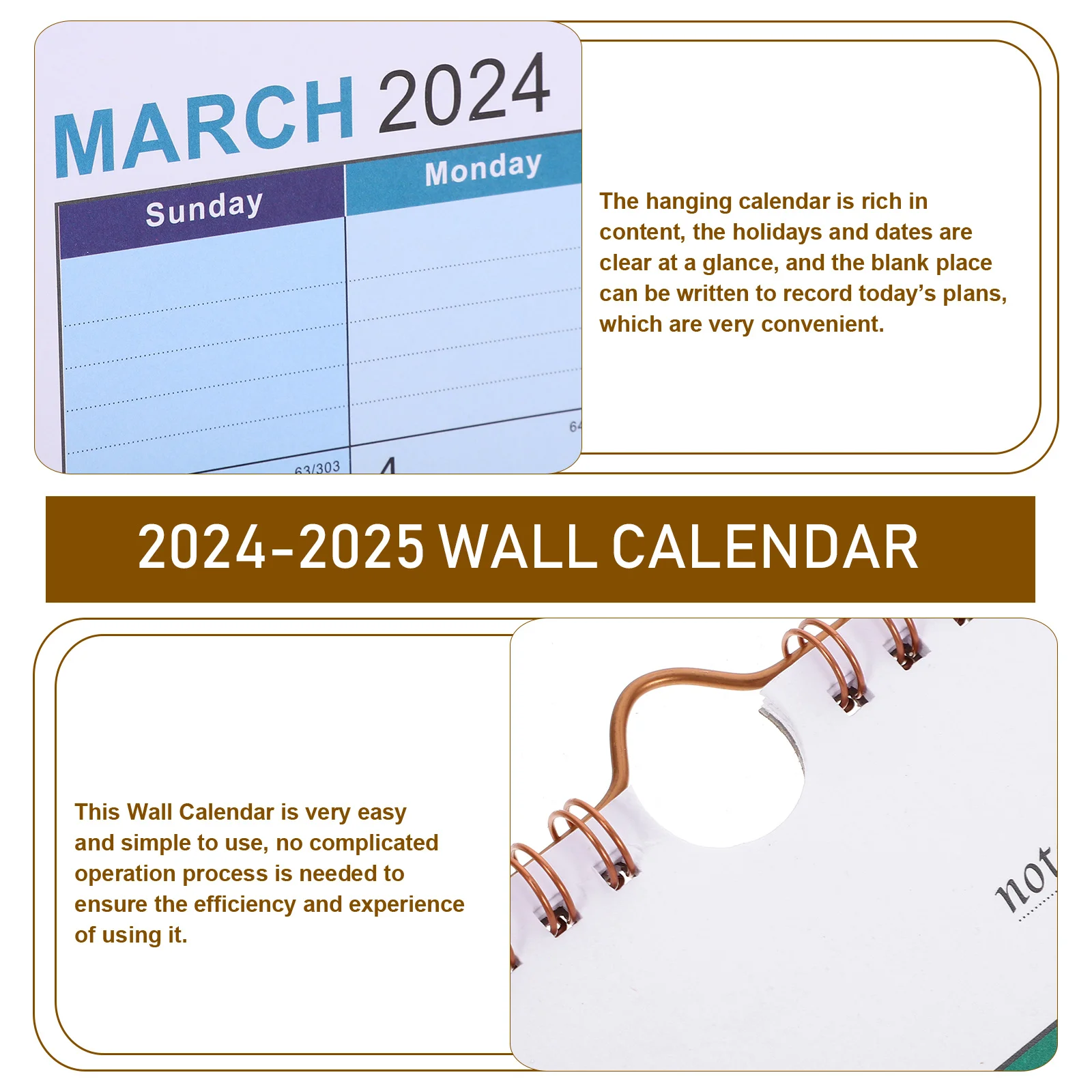 2024-2025 Wall Calendar English Monthly Hanging Calendar Large Size for Home Office Daily Use Holiday Appointment Countdown