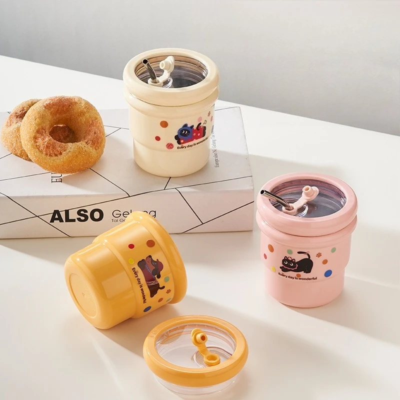 

304 Stainless Steel Coffee Cup with Fun Cartoon Straw Stylish and Practical Insulated Mug for Home and Office Use Heat-Resistant