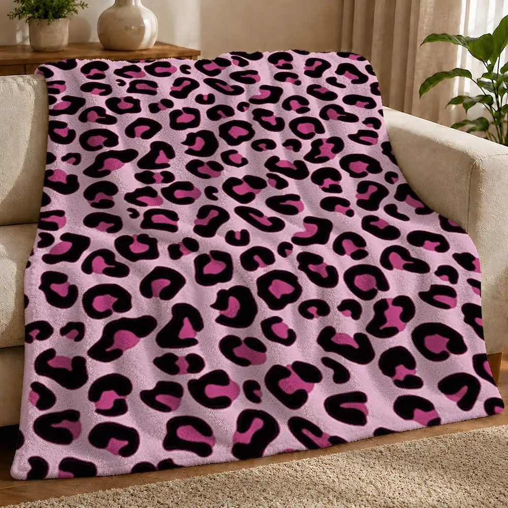 Classic Leopard Print Pink Throw 1pc Flannel Blanket Soft Lightweight Warm Cozy For Bedroom Sofa Bed