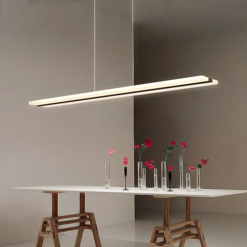 

Acrylic LED chandelier light 100CM office dinning room oblong long line strip rectangular dimmable with long strip hanging lamp