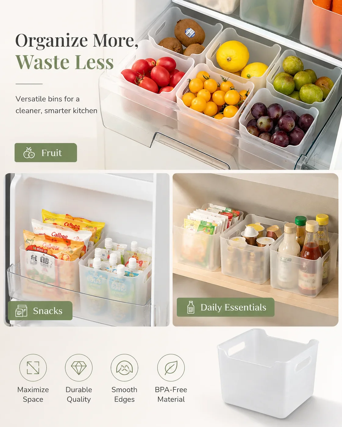 Fridge Side Door Storage Box, Food Organizer for Fruits and Vegetables, Universal Refrigerator Freshness Container