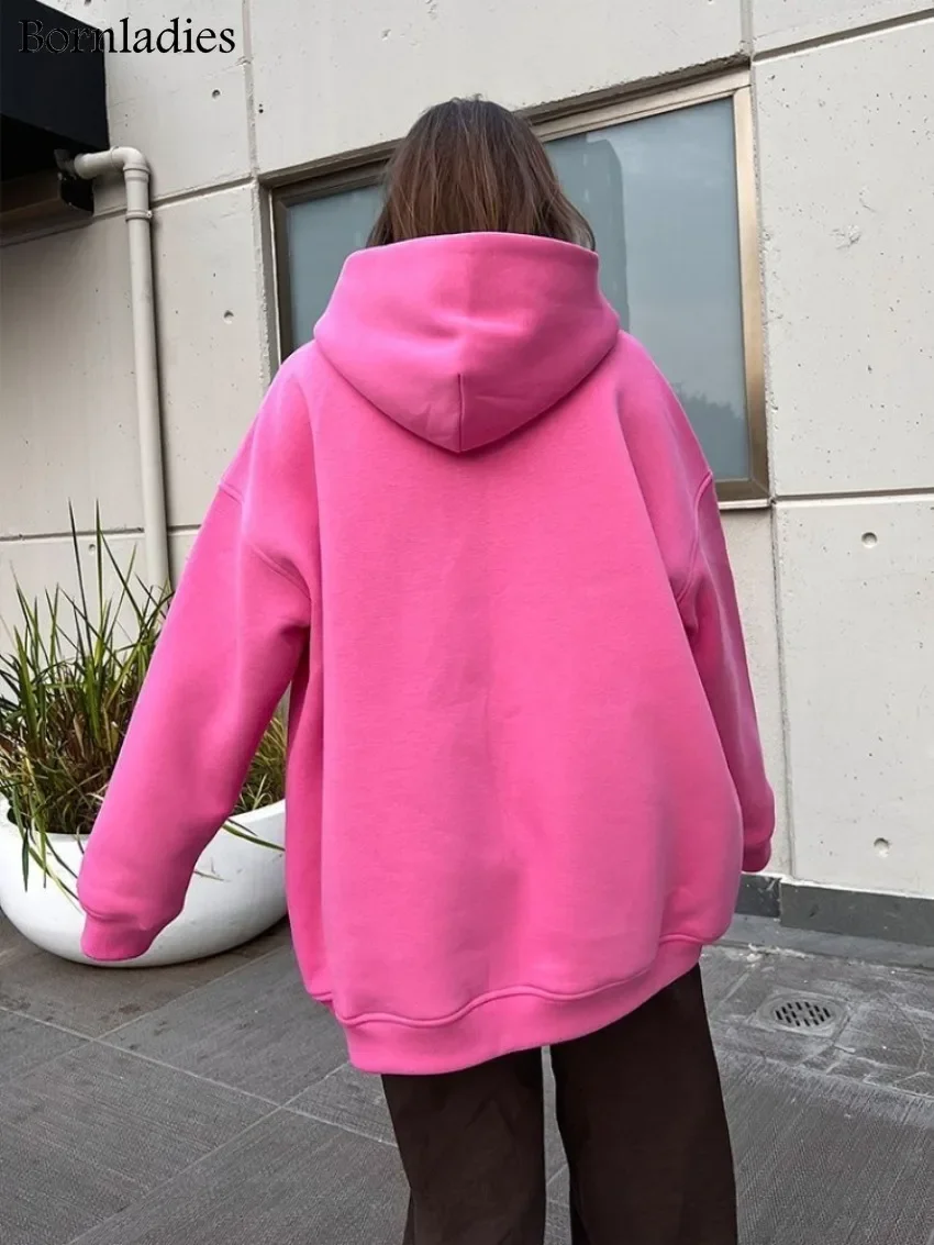 Bornladies Oversized Hoodies & Sweatshirts for Women Autumn Winter Thick Warm Fleece Sweatshirts Girls Streetwear Loose Pullover