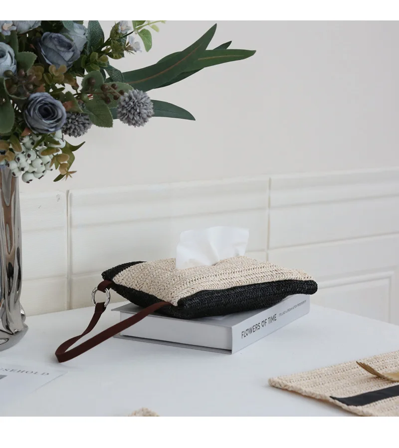 Simple Hand Woven Desktop Tissue Box, Household Paper Box, Multifunctional Car Mounted Hanging Tissue Bag, Dining Table