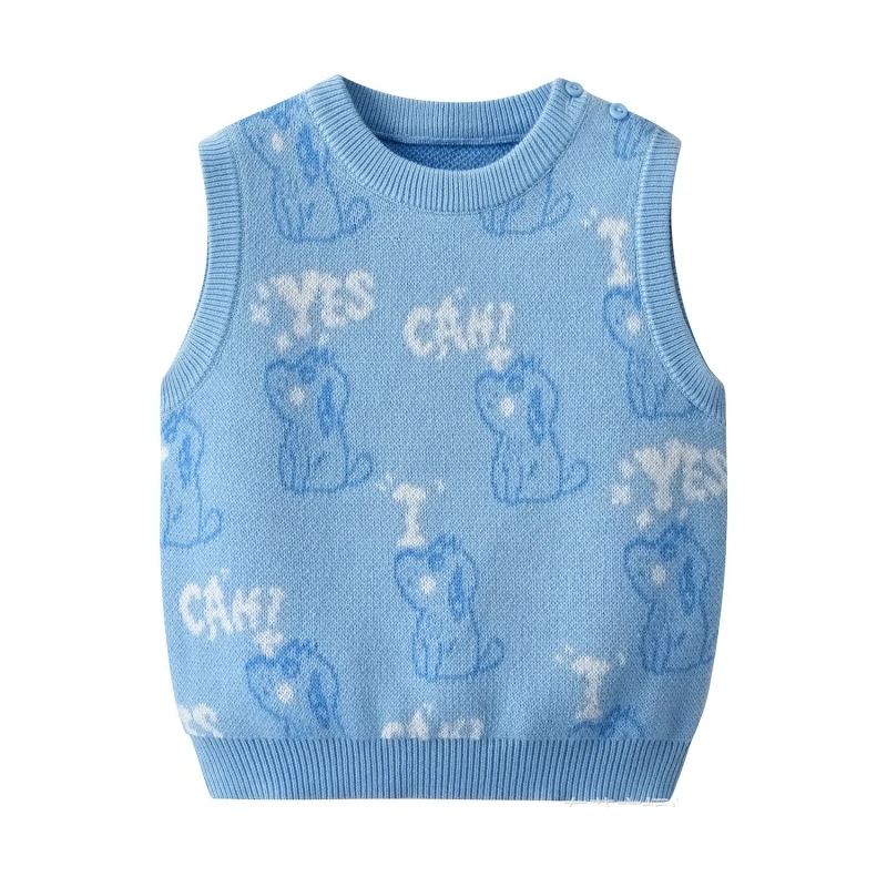 2024 new 0-10 Years Blue Boy's Sweater Vest Dog Cartoon Toddler Baby Cotton Vest 1 2 3 4 5 6 7 8 9 10 Years Old Boys Clothes