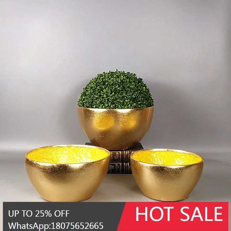 SGF Simple Round Bowl-Shaped Fiberglass Planter Home Micro Landscape Floral Decoration