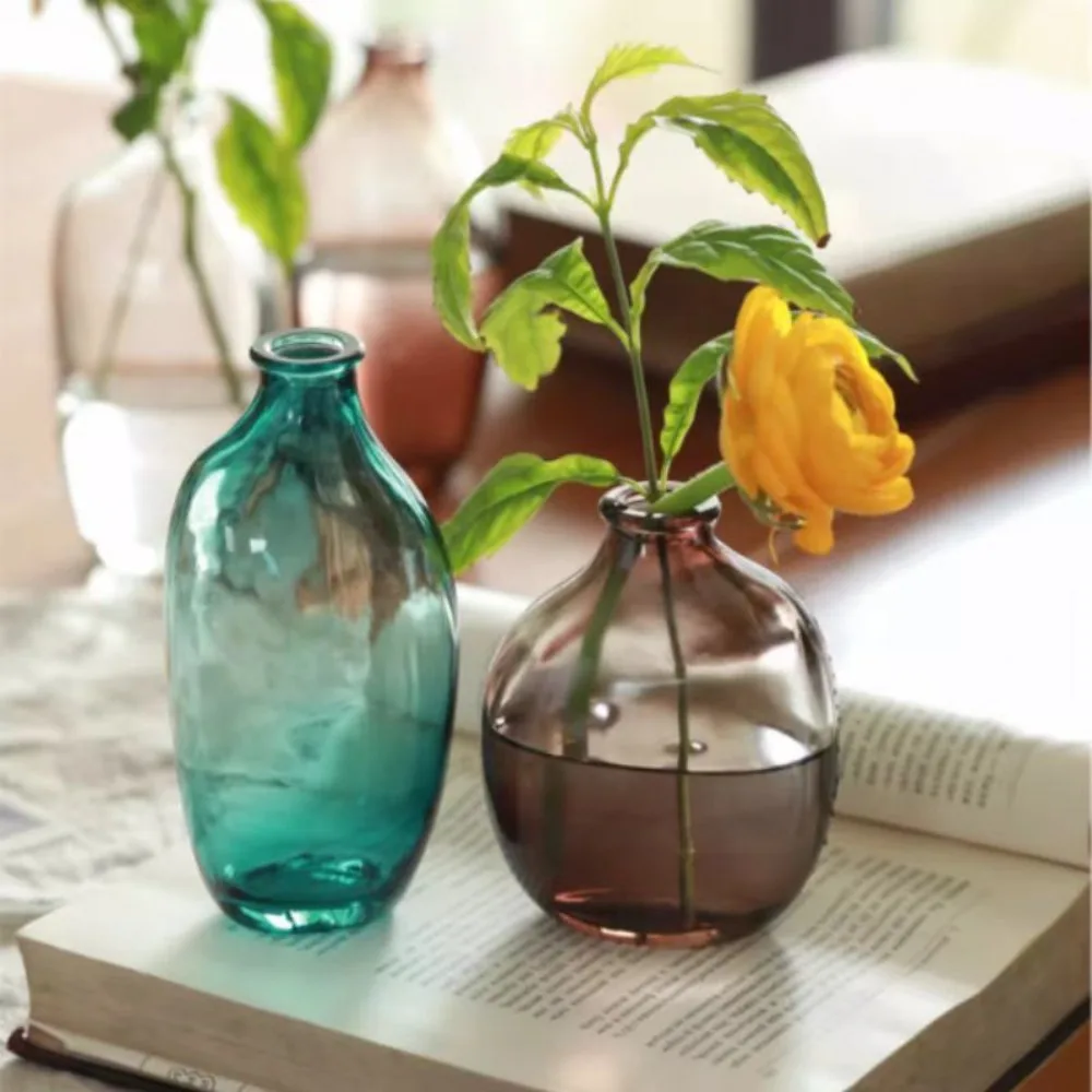 Simple Glass Small Vase Hydroponic Green Plant Home Decoration Living Room Flower Arrangement Ornament Decor