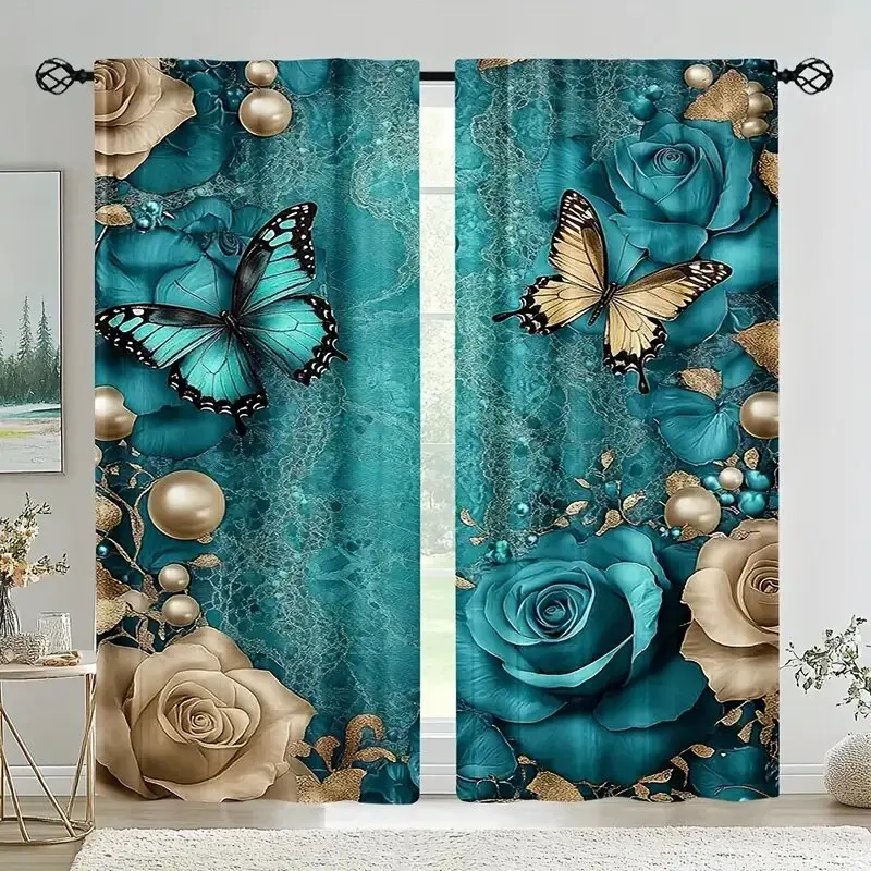 

Elegant butterflies and flowers - Pole bag curtains, bedroom and kitchen decoration, home decoration, living room decoration