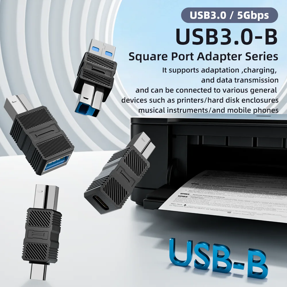 USB B 3.0 Adapter USB B Male Connector Converter 5Gbps USB B to USB A/C Compatible with Printer Scanner External Hard Drivers