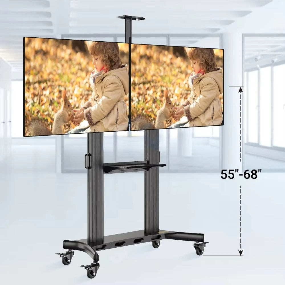 AF200 Dual Floor Tv Stand Carts Trolley with Wheels Tv Stands