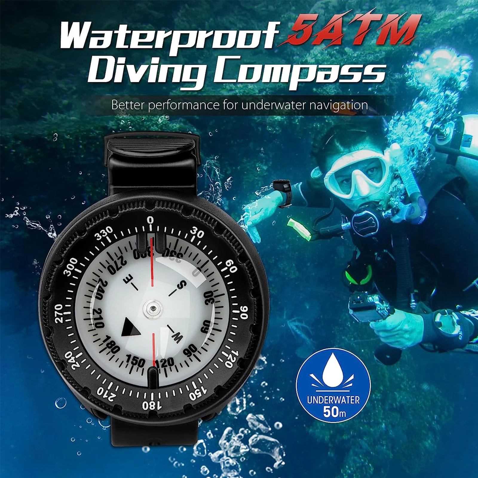 Digitaler Unterwasser 50m Tauch kompass profession eller wasserdichter Navigator Digital Scuba leuchtend ausgewogene Uhr zum Schwimmen