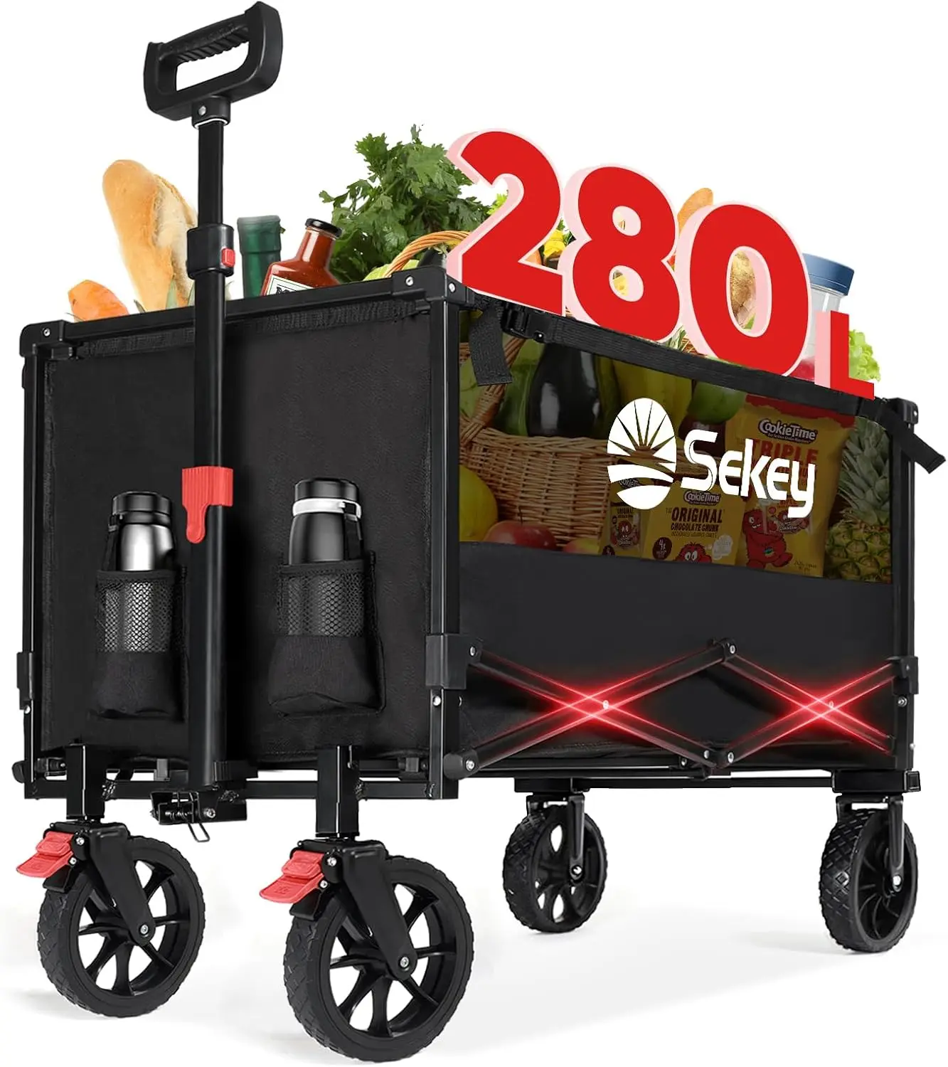 

Collapsible Foldable Wagon with 330lbs Weight Capacity Heavy Duty Folding Utility Garden Cart with Big All-Terrain Beach Wheels