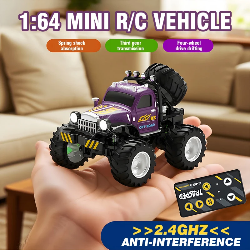 

Mini Alloy Rc Car Remote Control Off-Road Short Card Car Shock-Proof Shatter-Resistant Electric Vehicle Boy Gift Desktop Toy