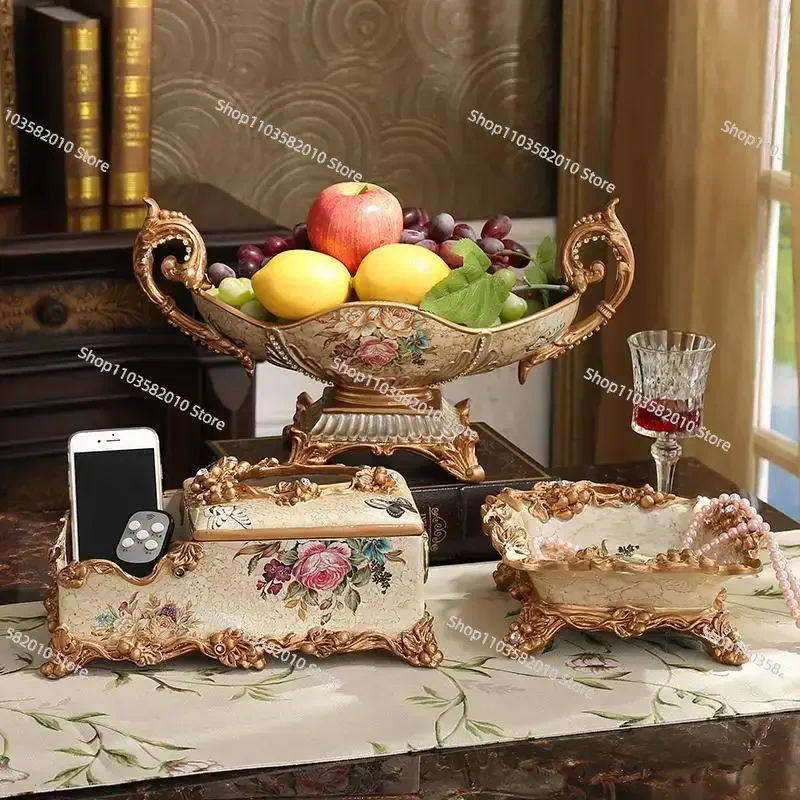 European Dried Fruit Plate, Retro American Decorative Ornaments Three-Point Double-Layer Home Living Room Creative Coffee Table