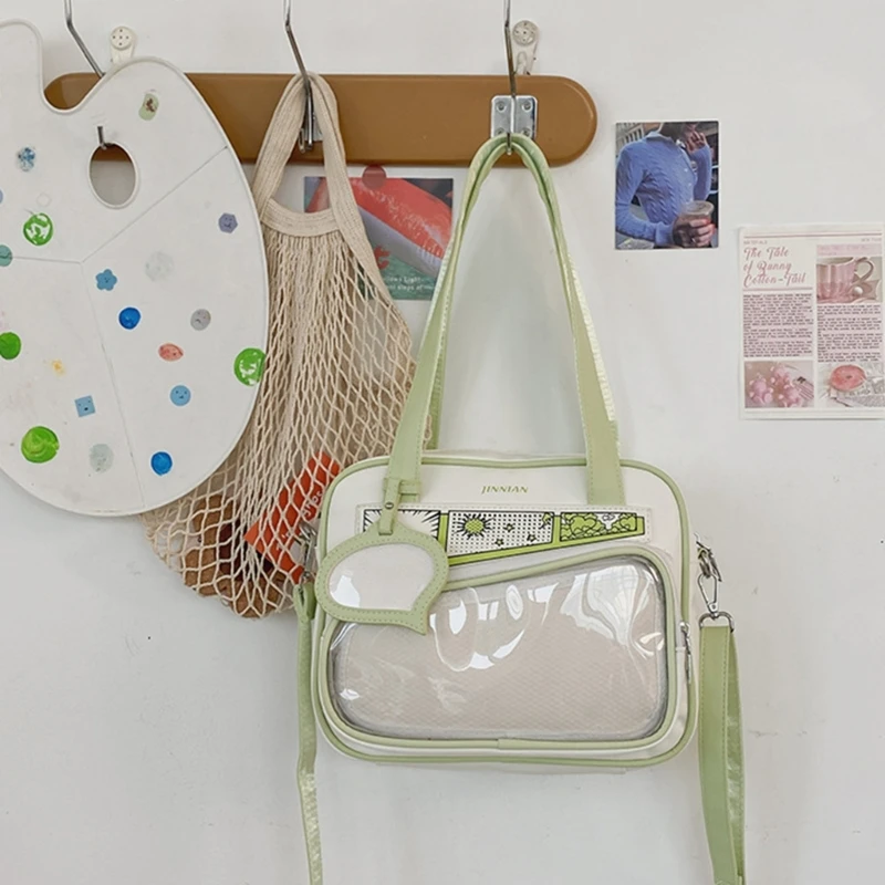 Crossbody Bag Anime Pin Display Transparent Shoulder Handbag PU Leather Itabag