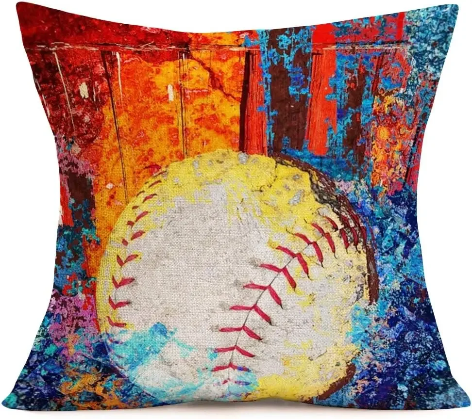 Popular Sports Decoration Pillow Cover Retro Basketball Softball Linen Pillowcase Outdoor Cushion Cover Sofa Living Room