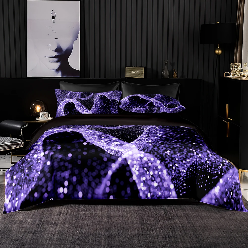 

Luxury Soft Bedding Set Purple Optical Tape Pattern Duvet Quilt Cover Pillowcase Romantic Euro Set for King Queen Size