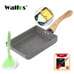 WALFOS – Poêle à frire Tamagoyaki antiadhésive noire pour la cuisine, pour omelette, crêpe, pancake, le petit déjeuner, mini cuisinier