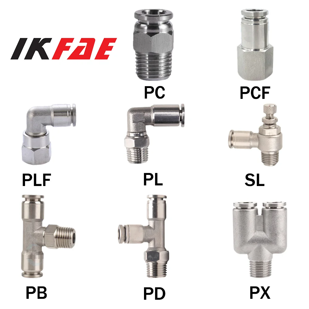 

304 Stainless Steel Pneumatic Hose Fitting PC PCF PL PLF PB Air Tube Connector 1/8 1/4 3/8 1/2 BSP Quick Release Pipe Fittings