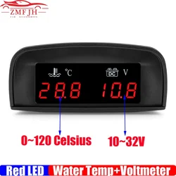 Red LED Digital 2 In 1 LCD Meter 0 ~ 120 Celsius indicatore di temperatura dell'acqua + voltmetro con sensore 1/8NPT per auto 12V 24V