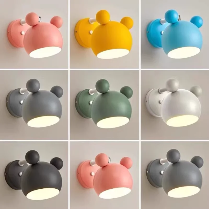 

Scandinavian children's room Mickey wall lamp bedroom bedside lamp simple modern creative children's macaroon cartoon wall light