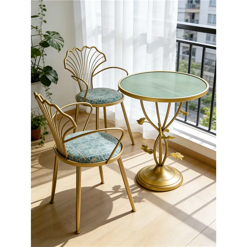2026 new light luxury wrought iron casual table and chair set metal edge table balcony coffee table exquisite