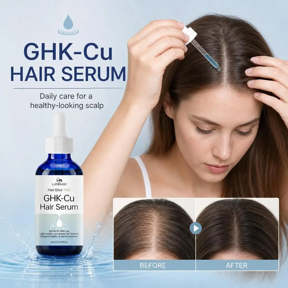 60ml GHK Cu Copper Peptide Hair Serum Hair Deep Nourishment Fast Absorbing Moisturizing Strengthen Roots Non Greasy